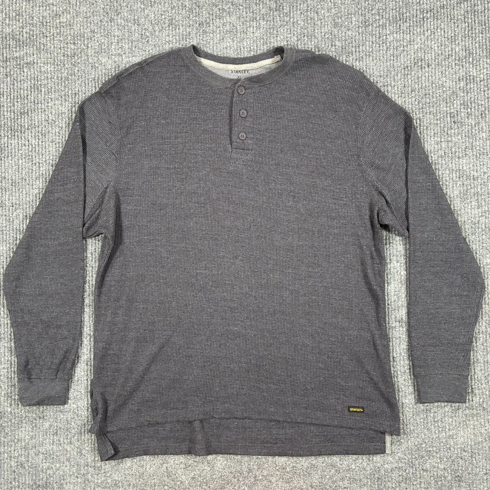 Stanley Mens Size XL Gray Waffle Knit Thermal Henley Long Sleeve Casual Shirt